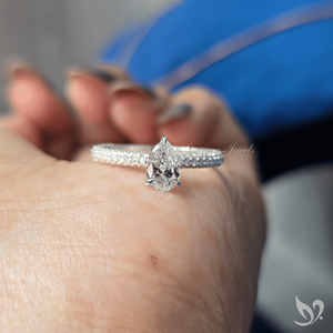 0.5CT Pear Cut Lab Grown <b>Diamond</b> <b>Ring</b> Three Row Pave Band Delicate Teardrop Solitaire 10K White Gold Engagement <b>Ring</b> - Product Image 5