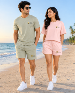 Unisex Summer 2-Piece <b>Knitted</b> Cotton Terry Fabric T-Shirt Shorts <b>Set</b> Short Sleeve Solid Color Eco-Friendly Breathable - Product Image 6