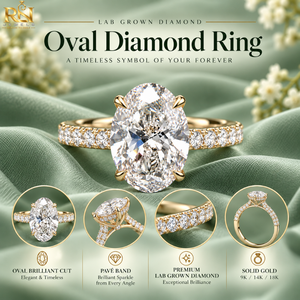 แหวนเพชรรูปไข่ทรงโอวัล ประดับเพชรรอบวง ทองคำแท้ 9K 14K 18K ดีไซน์แบบ Pave Band เครื่องประดับชั้นดี |   แหวนหมั้นเจ้าสาว ดีไซน์คลาสสิคทรงวงรี ตัวเรือนทอง - Product Image 5