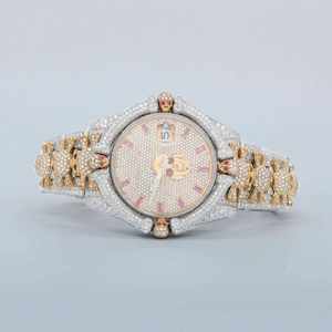 Montre de luxe entièrement sertie de diamants 40 mm pour hommes |   Bordure noire Pavé |   Bracelet Baguette en Acier Inoxydable |   Déclaration Commerciale Personnalisée - Product Image 1