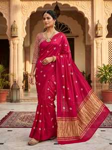 Sari en soie Gajji pure avec bandhani et pallu en zari doré - Product Image 2