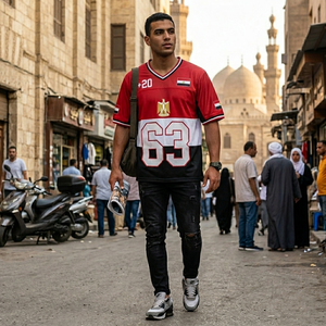 Maillot de football d'Égypte unisexe rouge, noir et blanc, col en V, manches courtes, respirant, anti-UV, en coton et bambou sublimé - Product Image 6