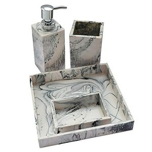 Customized Design Size Glossy Marble Finish High Quality Waterproof Eco-Friendly 4-Piece <b>Bathroom</b> <b>Accessory</b> <b>Set</b> Resin Dispenser - Product Image 2