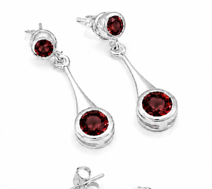 Boucles d'oreilles pendantes en argent sterling avec grenat rouge, boucles d'oreilles pendantes en argent 925 avec grenat rond, cadeau pierre de naissance de janvier pour elle - Product Image 2