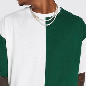 T-shirt décontracté à manches courtes et col rond pour homme, coupe classique, style urbain, avec empiècements contrastants en maille, blanc et vert, en molleton. - Product Image 2