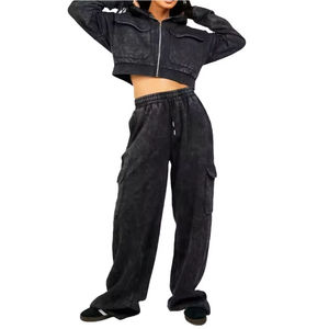 Survêtements en molleton d'hiver de qualité supérieure, délavés à l'acide, avec logo personnalisé, 100 % coton épais, décontractés, pour femmes, vente en gros - Product Image 1