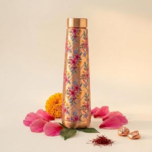 Contemporary Botanical Trellis Copper Water Flask | Executive Floral Grid Copper Container - Product Image 1