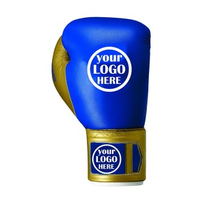 Gants de boxe personnalisés bleus et dorés à lacets en PU respirant pour adultes – Équipement d'entraînement et de sparring - Product Image 2