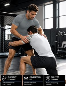 Men's Gray Short Sleeve Compression Shirt Quick Dry Spandex Nylon Fitness <b>Top</b> Adult Sport Wear <b>Raglan</b> Fitness Base Layer <b>Top</b> - Product Image 4