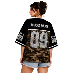 Camo Custom Branding Rhinestone Women Team Uniform V Neck Crystal American Football Jersey Polyester <b>Mesh</b> Sports OEM Soccer <b>Top</b> - Product Image 2