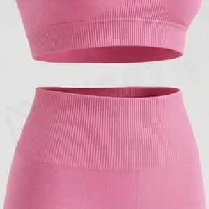 Conjunto de Yoga Rosa sin Costuras para Mujer, Sujetador Deportivo Racerback y Leggings de Cintura Alta, 2 Piezas, Ropa Deportiva - Product Image 5