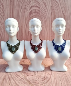 Collar de mariposa de macramé de acero inoxidable verde natural con gema ovalada, joyería tribal llamativa, hecho a mano, minimalista - Product Image 2