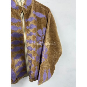 Women's Casual Jacket Uzbek Embroidery Short Unisex Jacket Boho Chic Jacket With Two Side Pocket Suzani Jacket Overcoat - Product Image 2