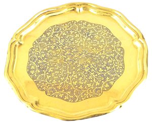 brass pooja thali small <b>8</b> inch decorative plate religious temple rituals traditional indian metal utensil engraved floral des - Product Image 3