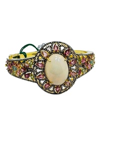 925ชุบทองวินเทจกำไลข้อมือเงินเพชรสำหรับงานหมั้นครบรอบงานปาร์ตี้กำไลข้อมือโอปอลทัวร์มาลีนตัดทรงรี - Product Image 2