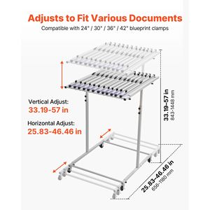 Scaffale Verticale per Archiviazione Blueprint su Ruote, Organizzatore di Documenti Mobile in Acciaio Regolabile - Product Image 3