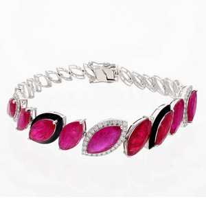 Oval Cut Ruby Charm <b>Bangle</b> <b>Bracelet</b> Enamel Inlay 925 Sterling <b>Silver</b> Vintage IGI Certified Luxury Jewelry Women Elegant Handmade - Product Image 4