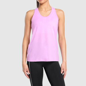 <b>Women's</b> Pink Scoop Neck Knitted Breathable Sporty Tank <b>Top</b> Solid Color Regular Length Sportswear Tank <b>Top</b> - Product Image 1