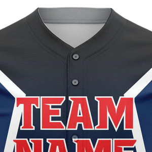 Men Custom Navy Red Button Up Baseball Jersey Breathable Softball Team Uniform Athletic Sports Shirt for Training <b>Games</b> - Product Image 6