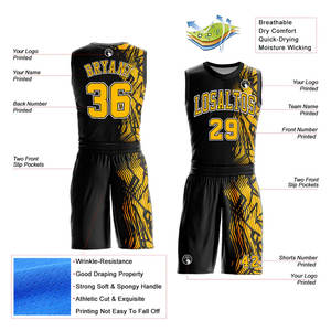 Uniformes de Baloncesto Sublimados Reversibles Personalizados al por Mayor, Tallas Grandes, Transpirables, Antibacterianos, 100% - Product Image 5