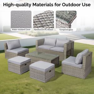 2pcs Armless Sofa Footstool Double Sofa 1pcs Coffee Table <b>Storage</b> Set Gray Gradient Rattan <b>Cushion</b> Garden Furniture - Product Image 6