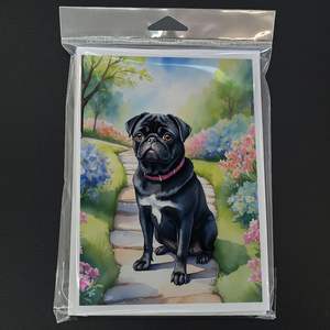 Whimsical A7 Size <b>5x7</b> Black Pug Spring Path Greeting Cards Pack of 8 Blank Note Cards with <b>Envelopes</b> - Product Image 3