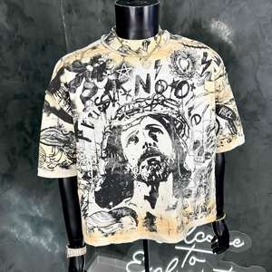 Camisetas de algodón oversize de estilo urbano personalizadas con lavado ácido, vintage, de gramaje pesado, con pedrería, corte holgado y gráficos para hombre - Product Image 3