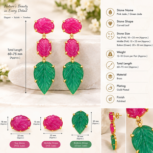 Pendientes Colgantes de Moda con Diseño de Hoja Tallada, de Jade Rosa y Verde Natural, Chapados en Oro de 18k, de Latón Antideslustre, Románticos para Fiesta - Product Image 6