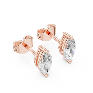 Natural Filled Luxury Stud <b>Earrings</b> In 14K Rose Gold Prong Setting Marquise Cut Lab Grown Diamond Studs With Secure Screw <b>Backs</b> - Product Image 3
