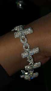 14K White Gold Cross Link <b>Bracelet</b> Lab Diamond Pave Iced Out <b>Infinity</b> Religious Charm Hip Hop Wristband - Product Image 2