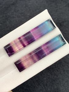 Pareja de piedras preciosas de fluorita natural multicolor, corte baguette, cristales sueltos para la elaboración de joyería. - Product Image 4