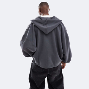 Sudadera con capucha y cremallera para hombre, oversize, gris oscuro, de forro polar, informal, para otoño, corte regular, manga larga, tejida - Product Image 2