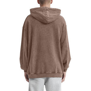 Sweat à capuche marron épais délavé à l'acide, coupe oversize, style streetwear vintage, épaules tombantes, poche kangourou, en molleton de coton lavé - Product Image 6