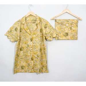 Ensemble de pyjama pour femmes, imprimé floral de luxe, 100% coton, manches courtes, longueur intégrale, taille haute, fermeture à boutons, doux et respirant, pour toutes les saisons - Product Image 2