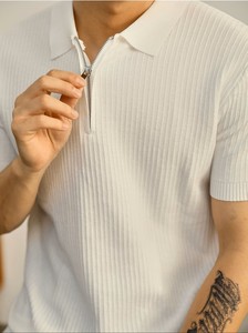 <b>Old</b> Money Style Solid Textured Knit Lapel <b>Short</b>-Sleeve Smart Casual Men's Summer Breathable Quick Dry Viscose/Cotton 220g Shirt - Product Image 4