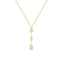 Collar de Oro Sólido de 14k con 3 Diamantes Cultivados en Laboratorio, Corte Esmeralda, con Piedras Laterales en Forma de Pera, Estilo Étnico, para Bodas y Aniversarios, para Mujer