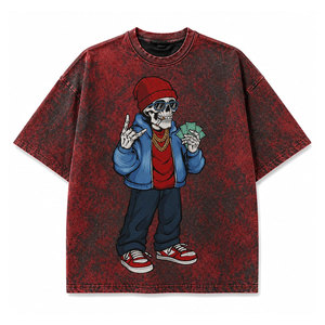 Oversized <b>Men's</b> Cartoon Skeleton Printed T-Shirt Short Sleeve O-Neck Street Style Jersey Cotton Red <b>Black</b> <b>Tie</b> Dye Design - Product Image 2