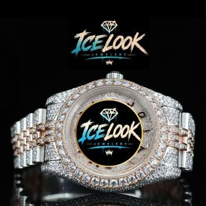Reloj Mecánico de Acero Inoxidable con Aspecto de Hielo Luminoso, Esfera Redonda, Correa de 20 mm, Bisel de Cristal, Aspecto de Diamante, Elegante Reloj de Pulsera para Mujer - Product Image 5