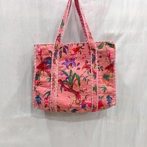 Quilted Cotton Geometric Pattern Tote <b>Bag</b> with Zipper Closure Shopping & Travel <b>Bag</b> - Product Image 2