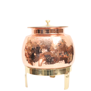 Distributeur d'eau en cuivre artisanal de luxe - 5L/8L/11L Vaisselle traditionnelle indienne avec couvercle et support en laiton pour cuisine et événements - Product Image 1