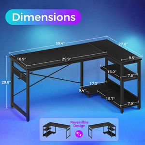 L Shaped Computer <b>Desk</b> 40 Inch with <b>Storage</b> Shelves CPU Stand Headphone Hook Small Corner Gaming <b>Desk</b> for PC Black - Product Image 3