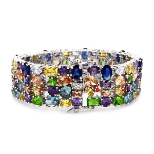 Pulsera unisex LAVINA chapada en rodio CZ mezcla de colores nupcial clásica - Product Image 1