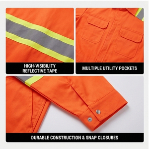 Combinaisons de travail de sécurité imperméables en microfibre réfléchissante orange haute visibilité avec bandes argentées pour usage industriel unisexe - Product Image 5