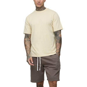 Ensemble de sport d'été tricoté respirant pour homme, T-shirt décontracté en coton et short assorti, conception de logo personnalisé, fusion sans couture - Product Image 3