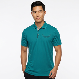 Polo de Manga Corta Color Verde Azulado para Hombre, Logotipo Bordado, Color Sólido, Informal, Transpirable, Tela Oxford - Product Image 4