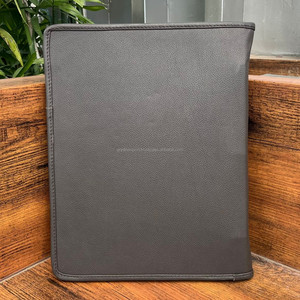 New Hand Tooled Leather Office Business Zipper Pad Holder Document Organizer <b>Folders</b> Quilted Leather File Portfolio Ring Binders - Product Image 4