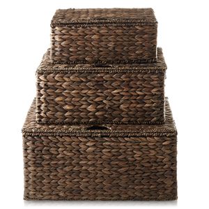High Quality Eco-Friendly Rustic Water Hyacinth Set 3 Woven Multifunction <b>Storage</b> <b>Baskets</b> Lid Multi-Purpose Customized Color - Product Image 3