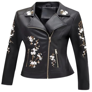 <b>Sheepskin</b> Design Genuine Leather Windproof Breathable Heated Embroidered Women Leather <b>Jacket</b> Customize Embroidery - Product Image 1