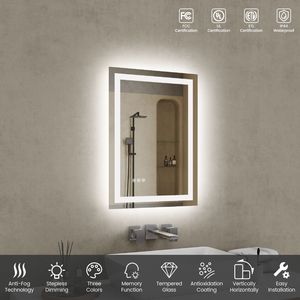 Specchio LED da Bagno 20x28 Pollici, CRI90+, Luminosità Regolabile, Retroilluminato, 3 Colori, Antiappannamento, Memoria, Design Elegante - Product Image 2