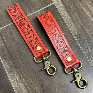 Best Selling Tooled Genuine Leather <b>Keychain</b> Wristlet Floral Western Key Fob <b>Carabiner</b> Key Holder with Snap Hook Gift Souvenir - Product Image 4